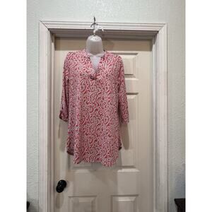 Pink Coconut Boutique Top, Coral And Gray Floral Tunic Women’s Size Small